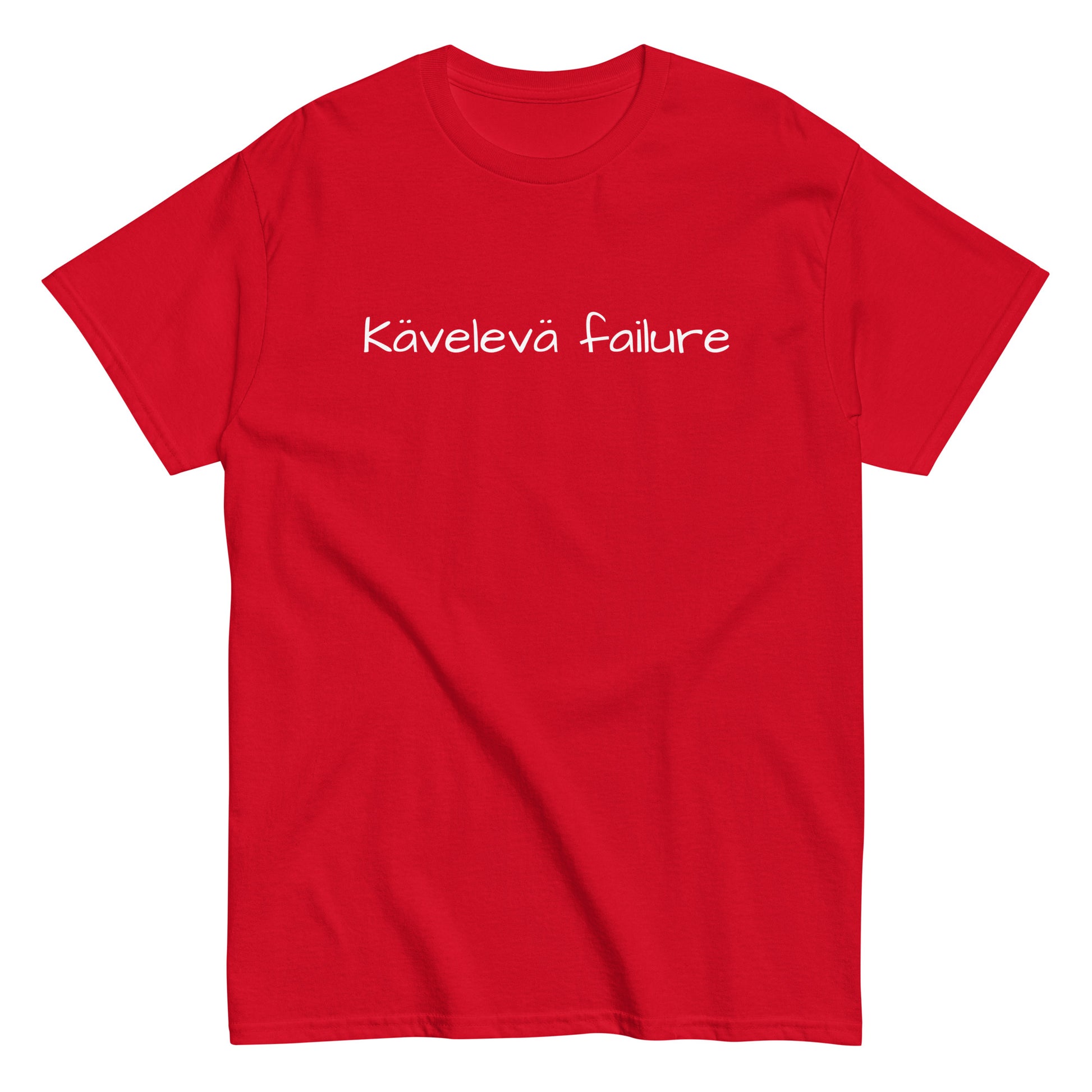 Punainen tekstipaita, jossa lukee Kävelevä failure selkeästi edessä