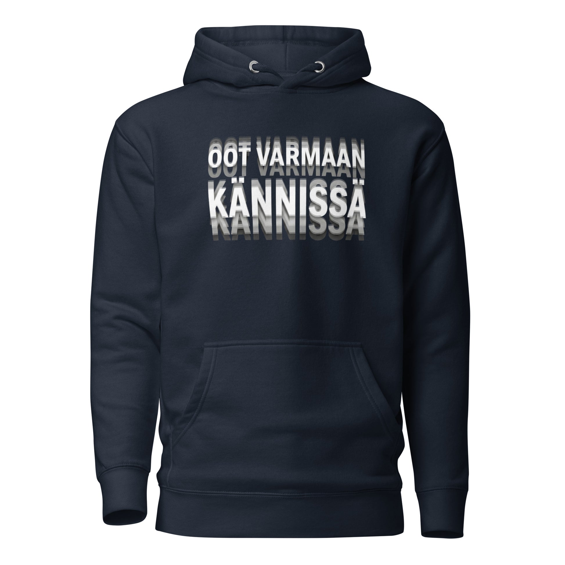 Tummansininen Meemirotta tekstipaita, jossa tyylikäs painatus 'oot varmaan kännisä'