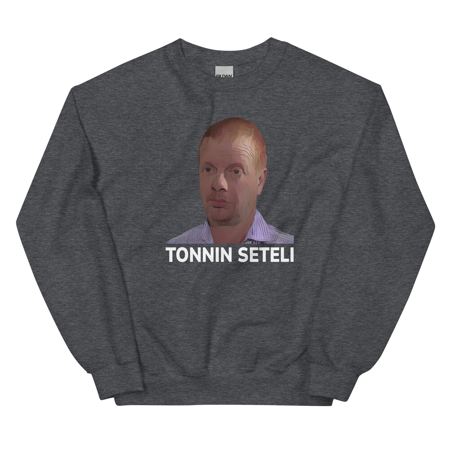 Tonnin seteli collegepaita harmaalla taustalla ja valokuvamaisella printillä