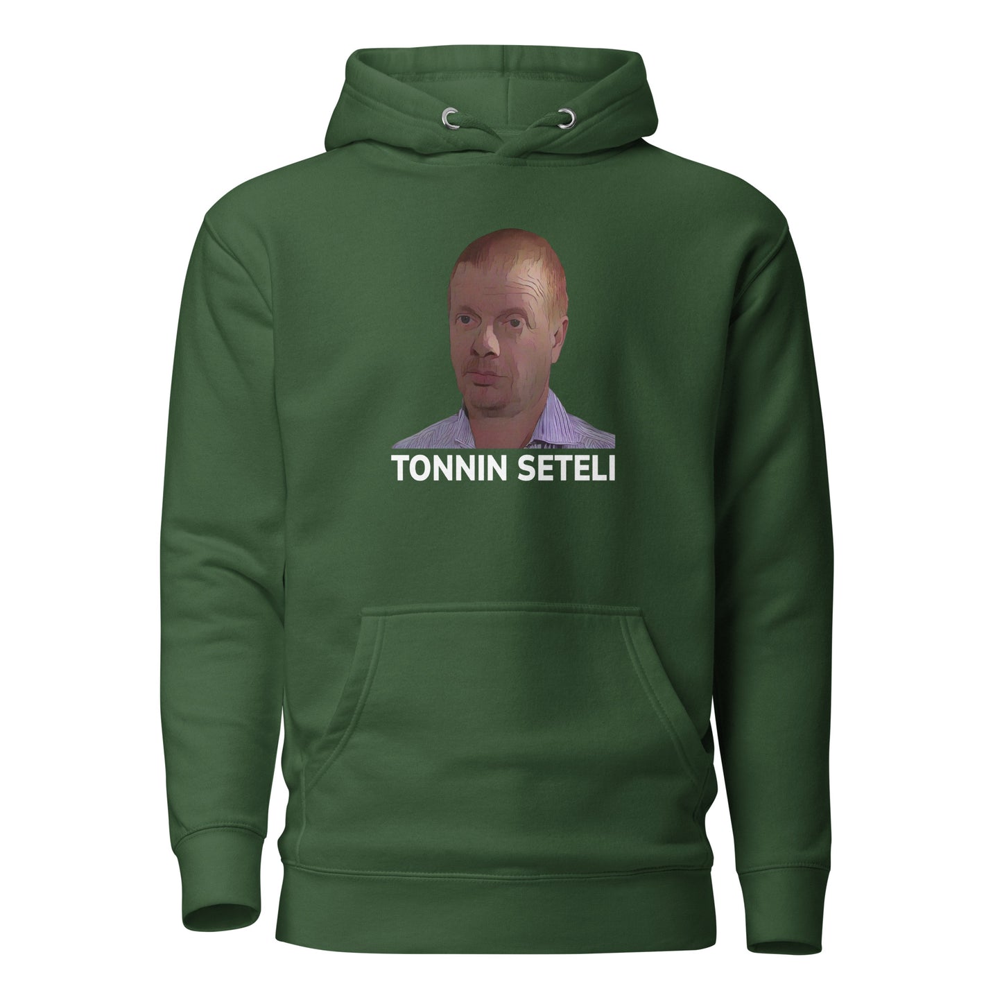 Harmaa tonnin seteli huppari, jossa on kuva ja teksti Tonnin seteli edessä