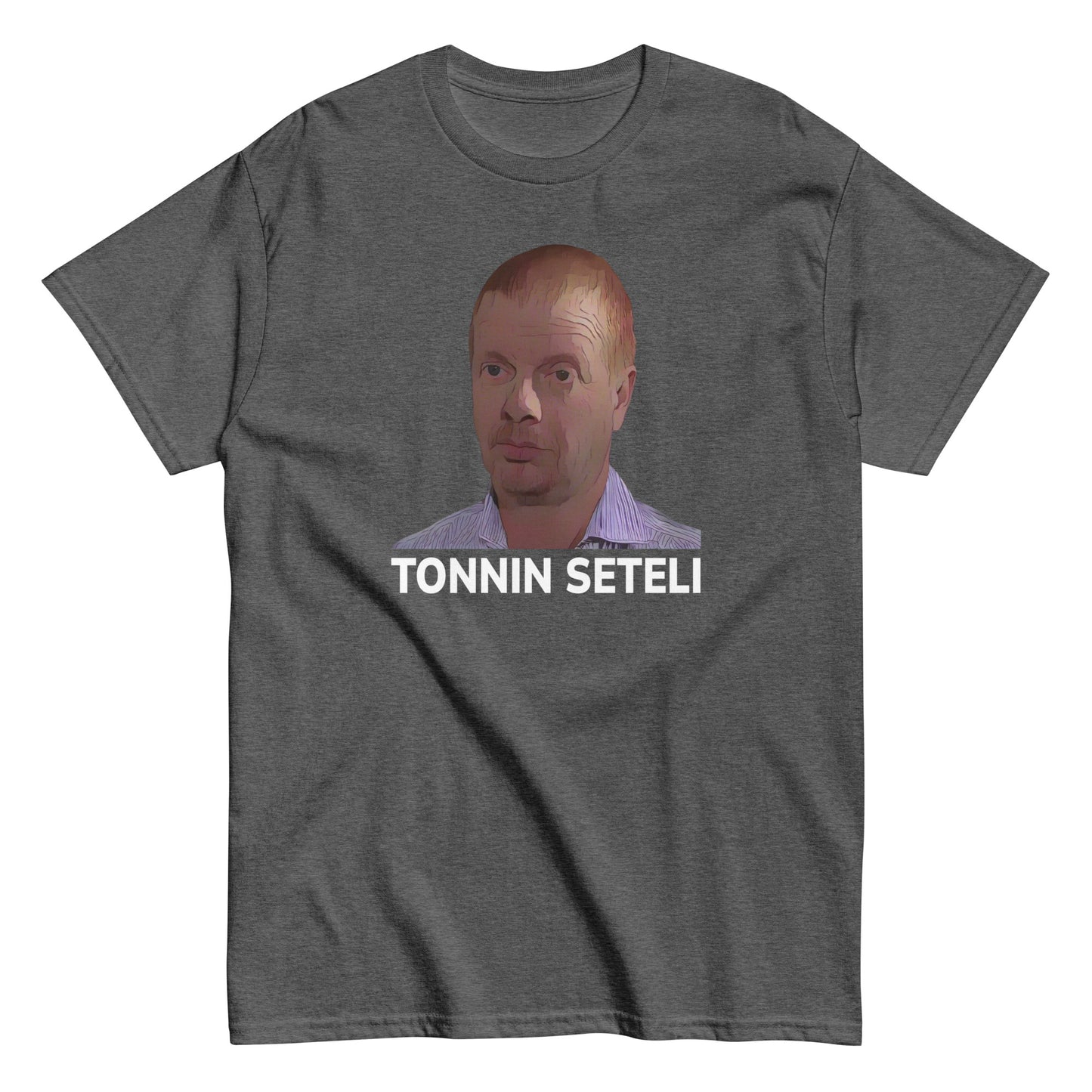 Meemirotta tonnin seteli t-paita harmaalla taustalla persoonallisella printillä
