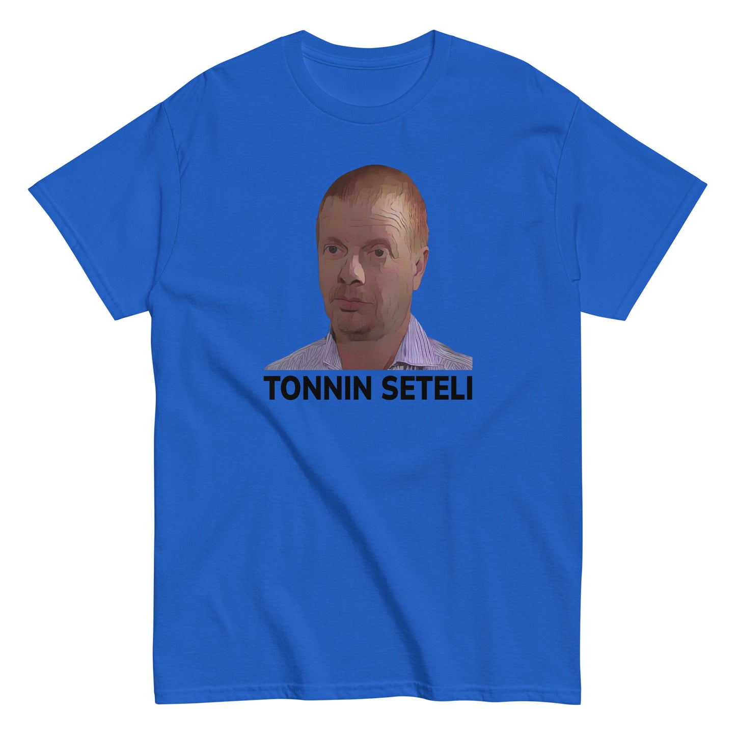 Meemirotta tonnin seteli t-paita sinisessä värissä, jossa kuva ja teksti tonnin seteli.