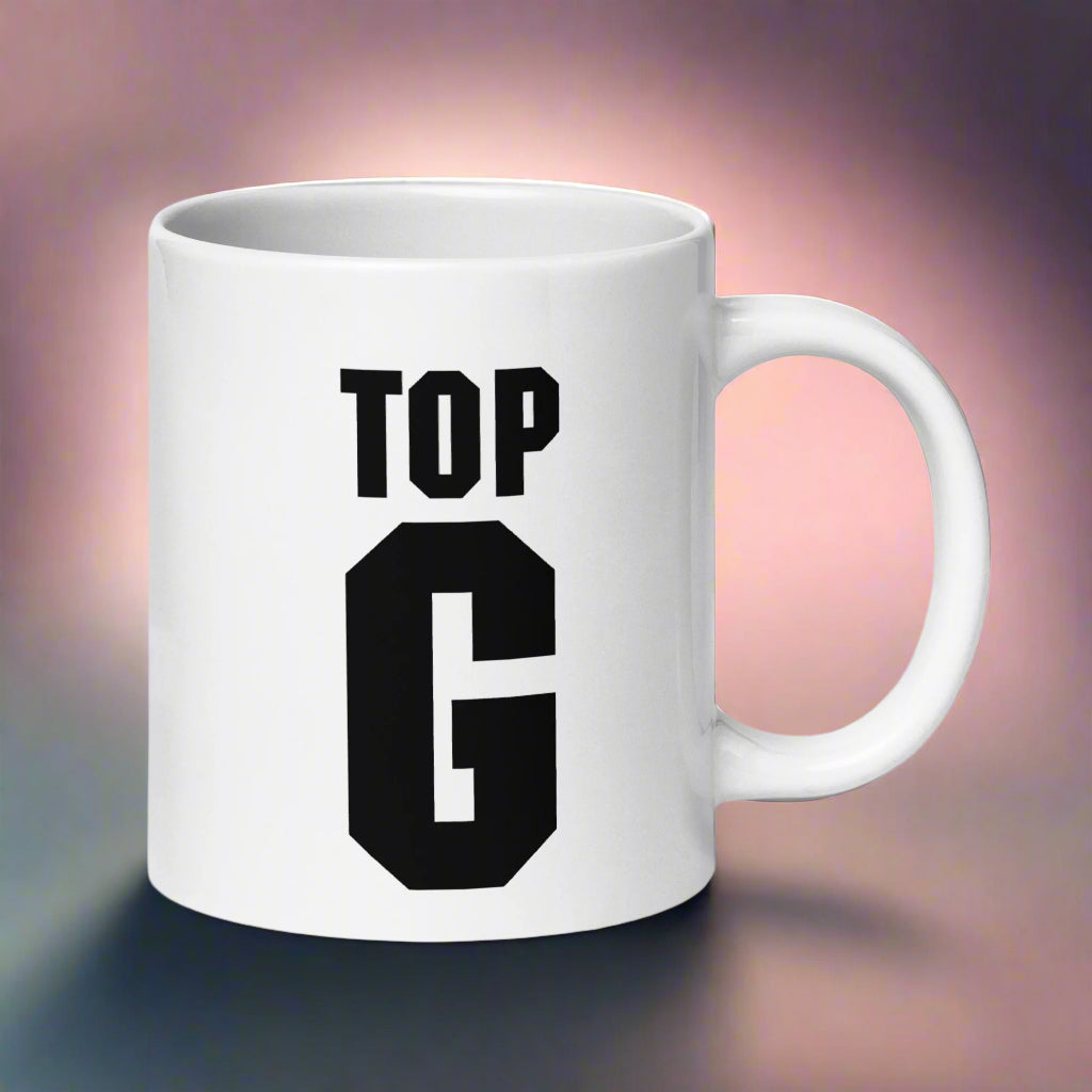 Meemirotta top g muki mustalla tekstillä, ideaalinen aamukahville tai teelle