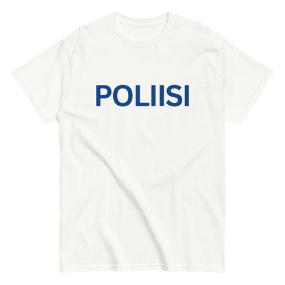 Meemirottan Poliisi T-Paita on musta T-paita, jossa on "POLIISI"-painatus lihavoituin sinisillä kirjaimilla rinnassa, ja se on ihanteellinen hauskat paidat -faneille.