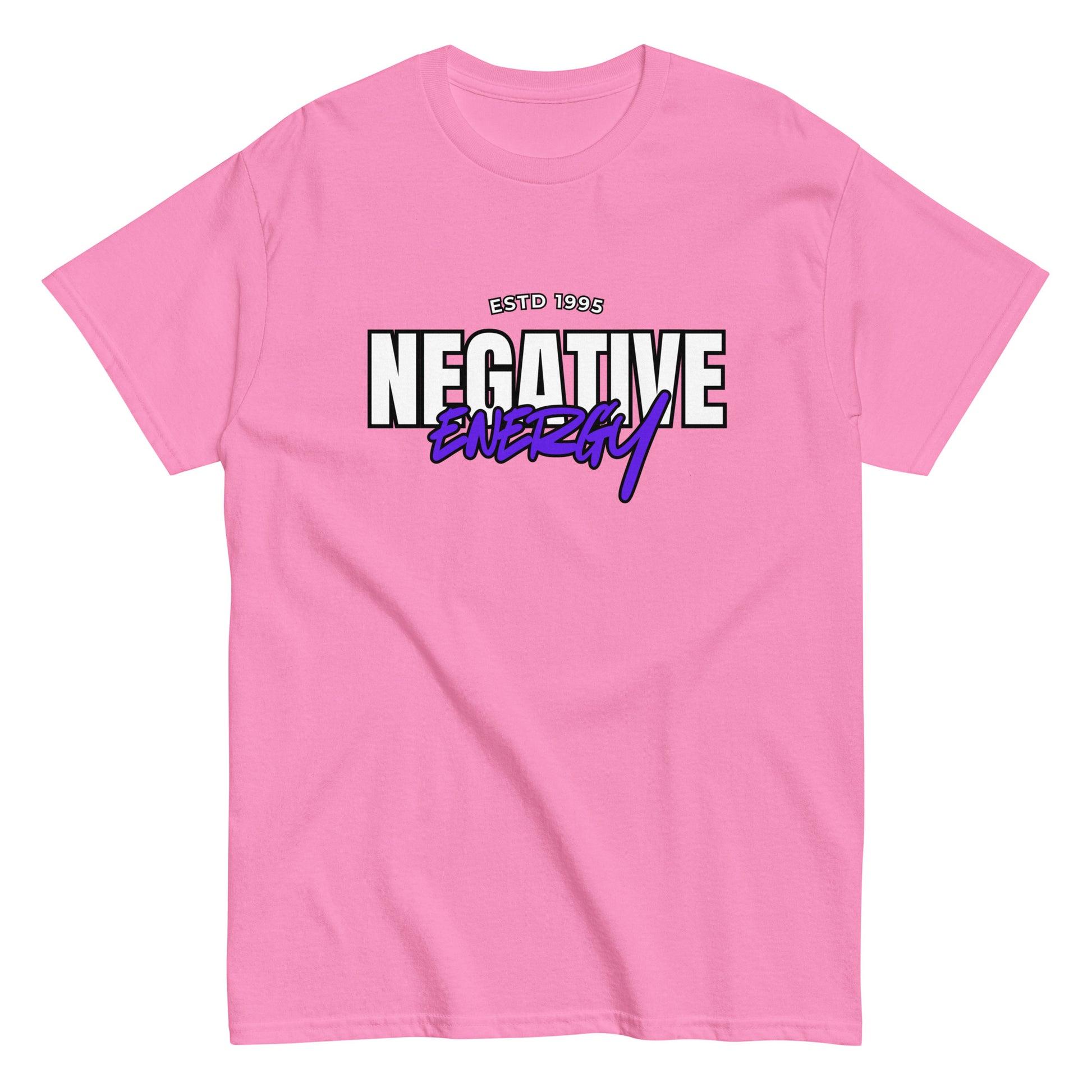 Meemirotta unisex t-paita vaaleanpunaisena NEGATIVE ENERGY printillä ja mukavalla istuvuudella