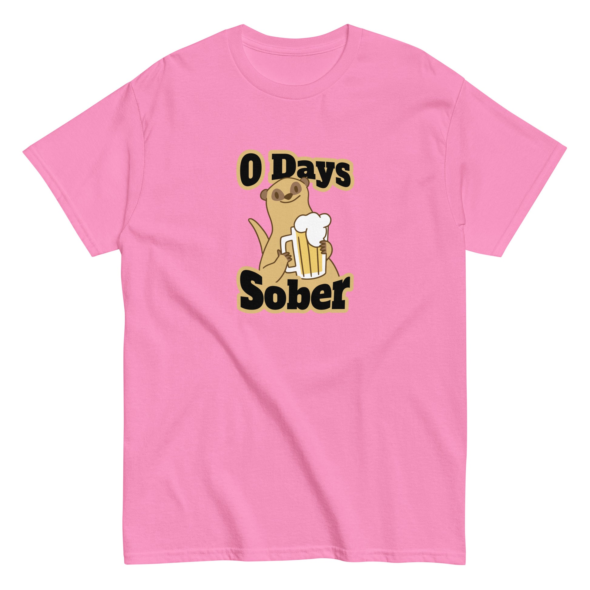 Vaaleanpunainen Meemirotta unisex t-paita hauskan olutkuvion kanssa