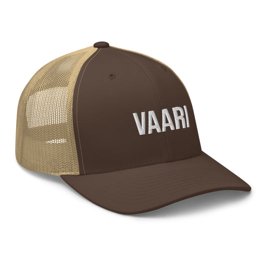 Meemirotta vaari lippis ruskealla ja beigeillä väreillä tyylikkäällä suunnittelulla