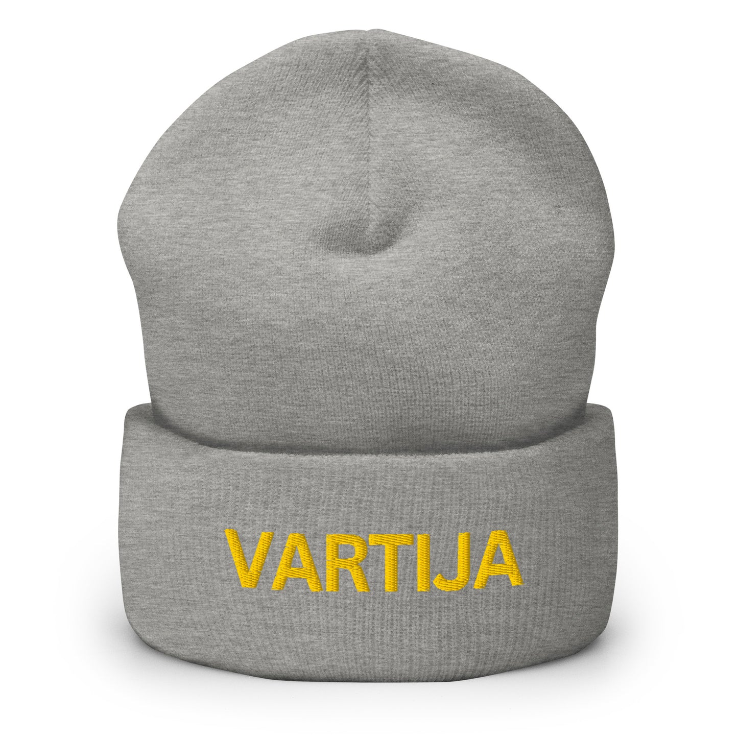 Harmaa vartija pipo, jossa on keltainen VARTIJA-teksti edessä