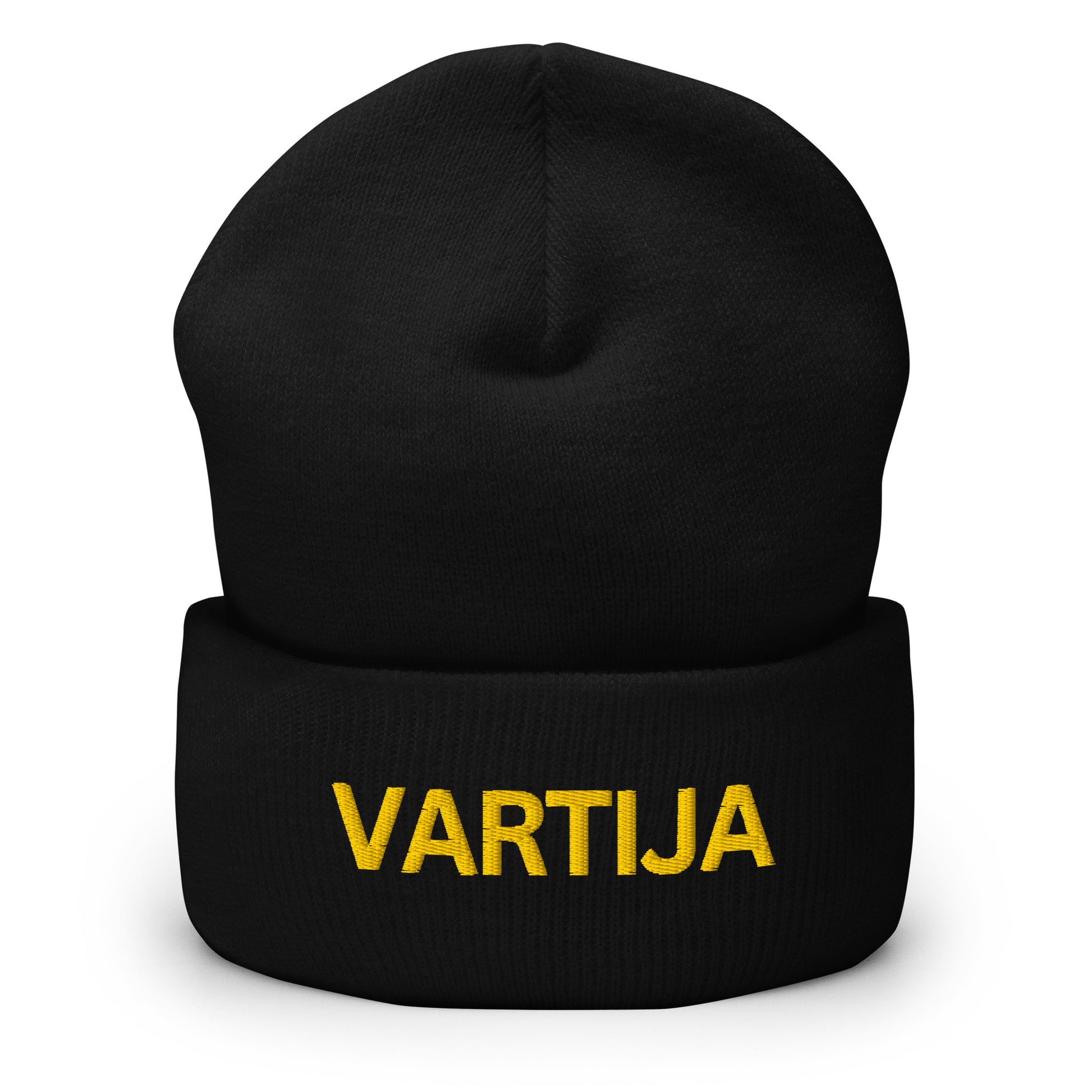 Mustaa vartija pipoa keltaisilla kirjainpainatuksilla Meemirotta-merkillä