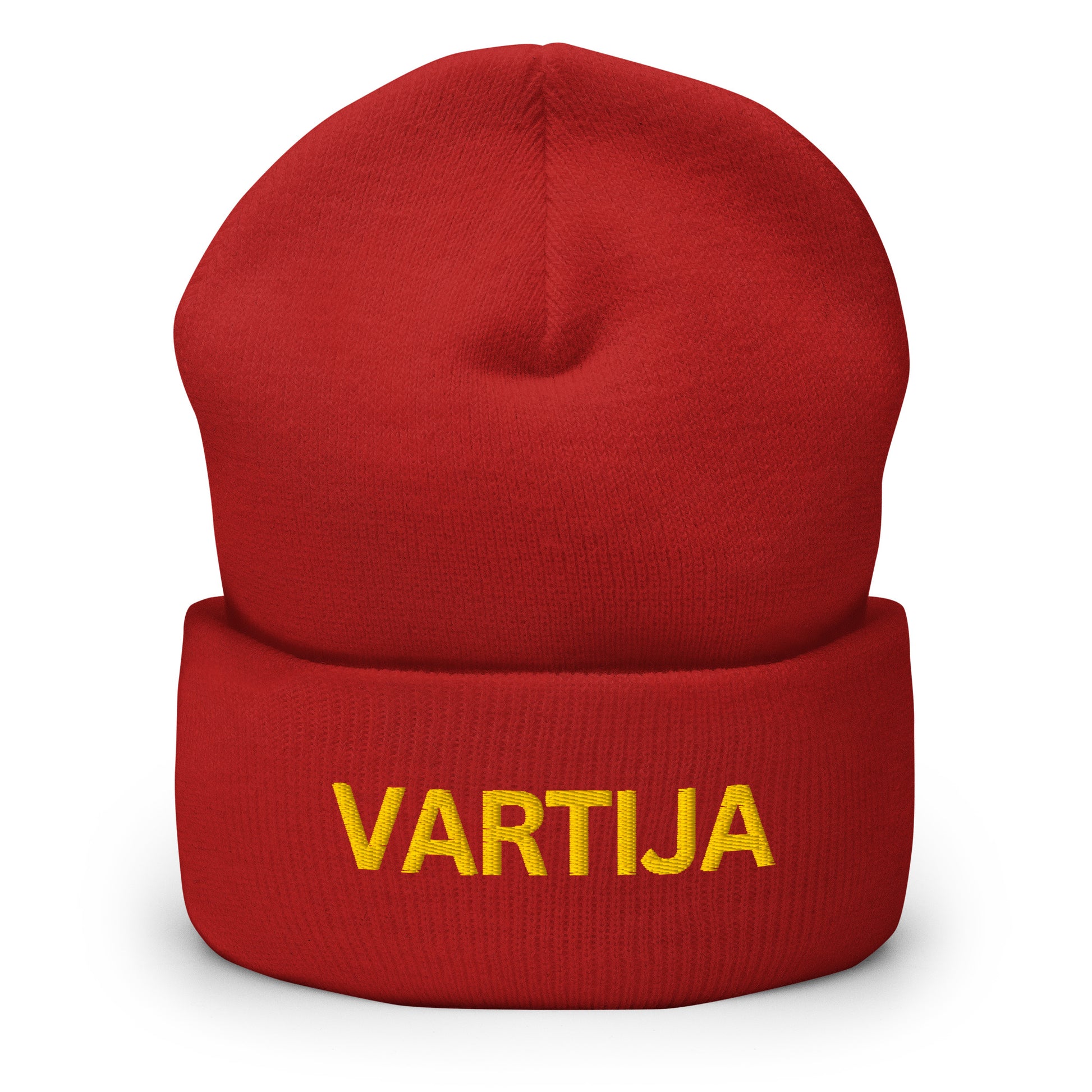 Punainen vartija pipo keltaisella tekstillä, mukava ja lämmin takki viileisiin päiviin