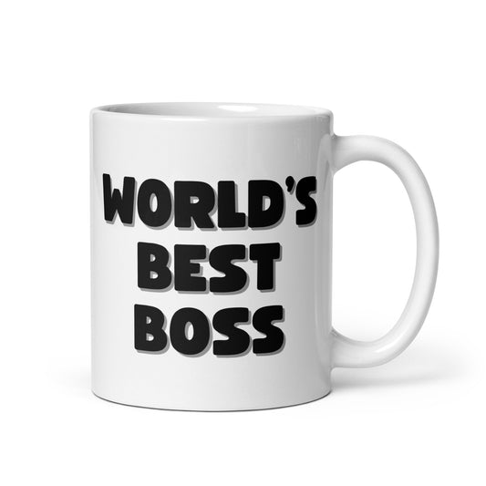 Valkoinen muki, jossa teksti world's best boss, täydellinen lahja pomolle