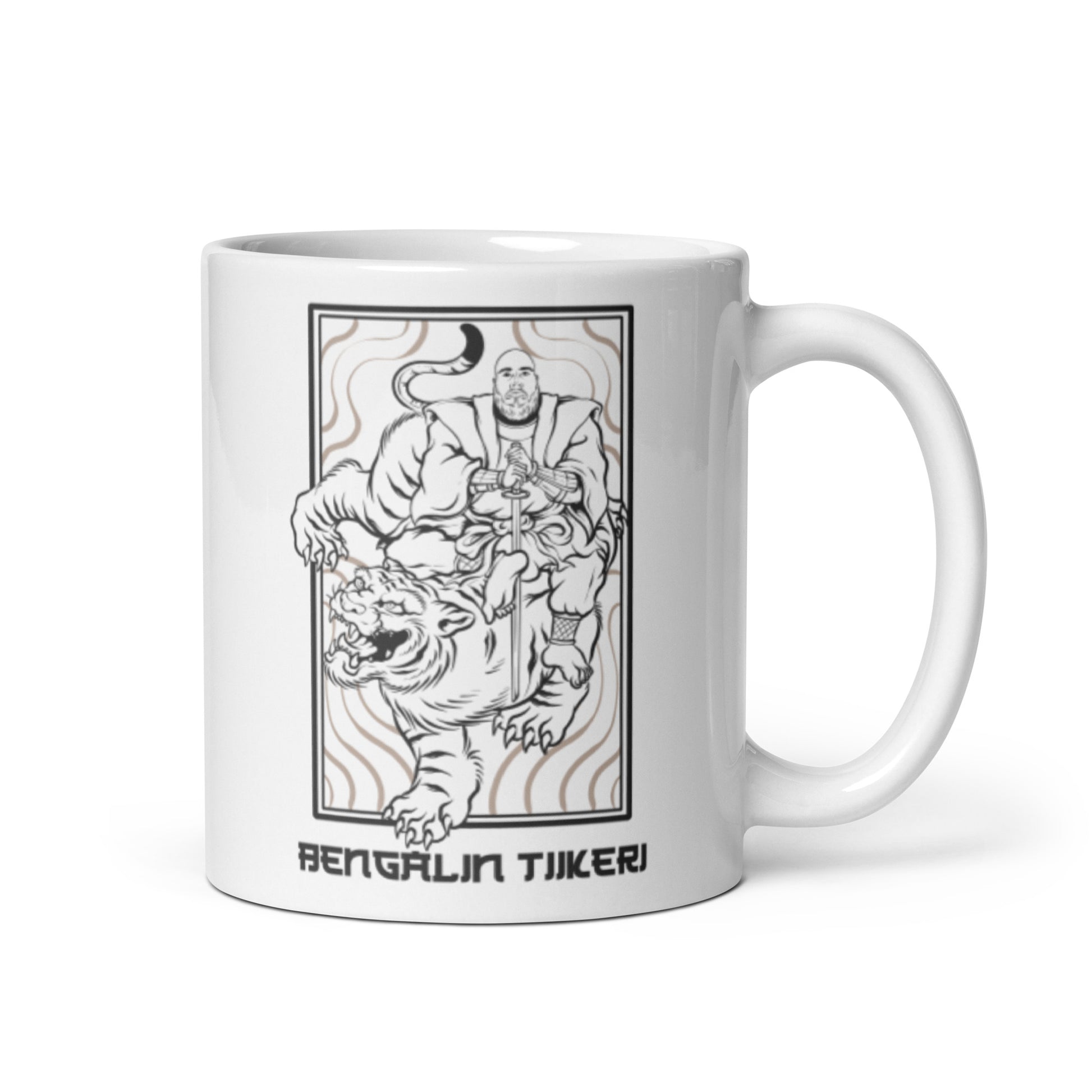 Bengalin tiikeri muki, jossa on taidokas kuva tiikeristä ja hahmosta designissa
