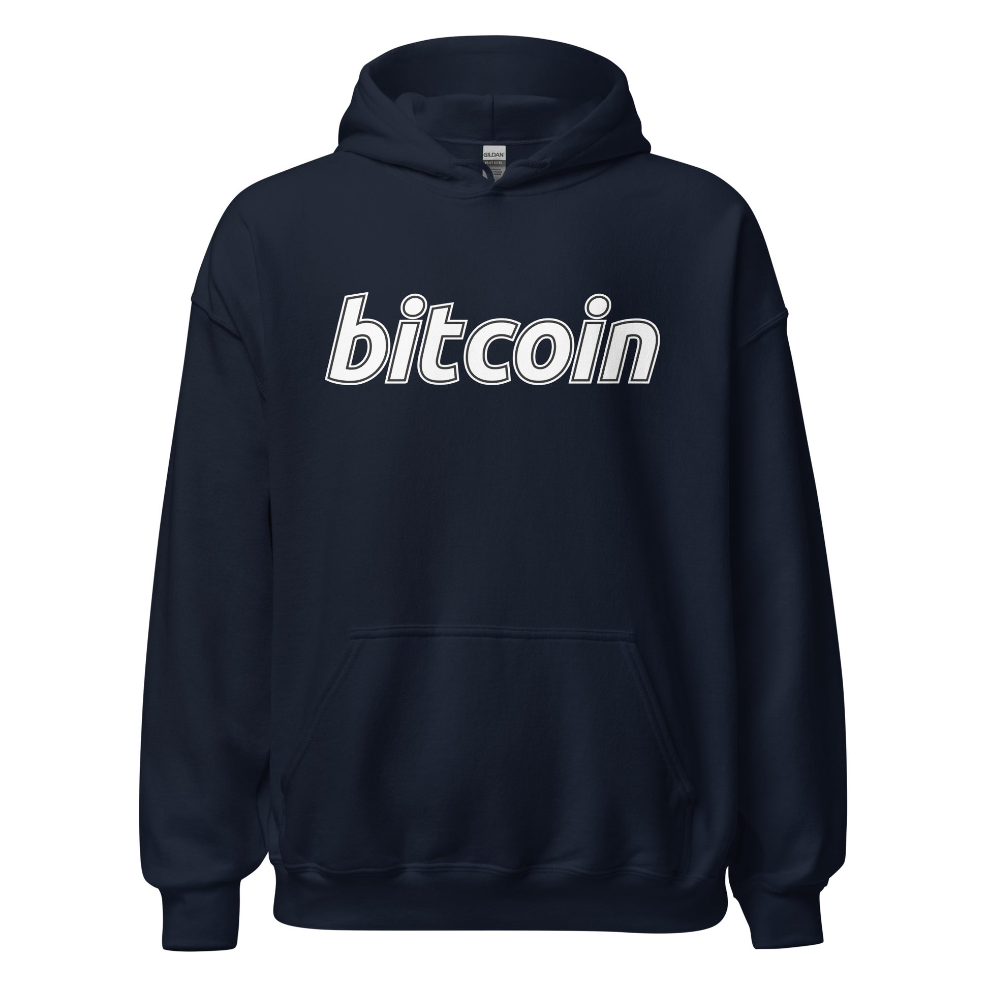 Meemirotta bitcoin huppari tummansinisellä taustalla selkeällä logolla edessä