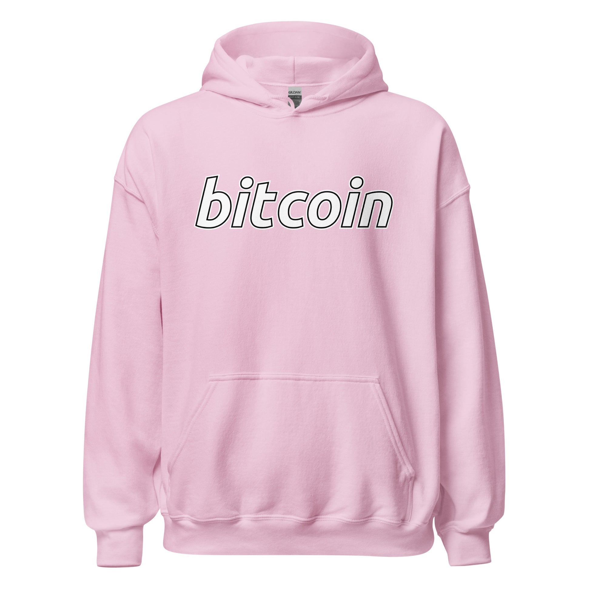 Vaaleanpunainen Meemirotta bitcoin huppari rennolla tyylillä ja isoilla painatuksilla