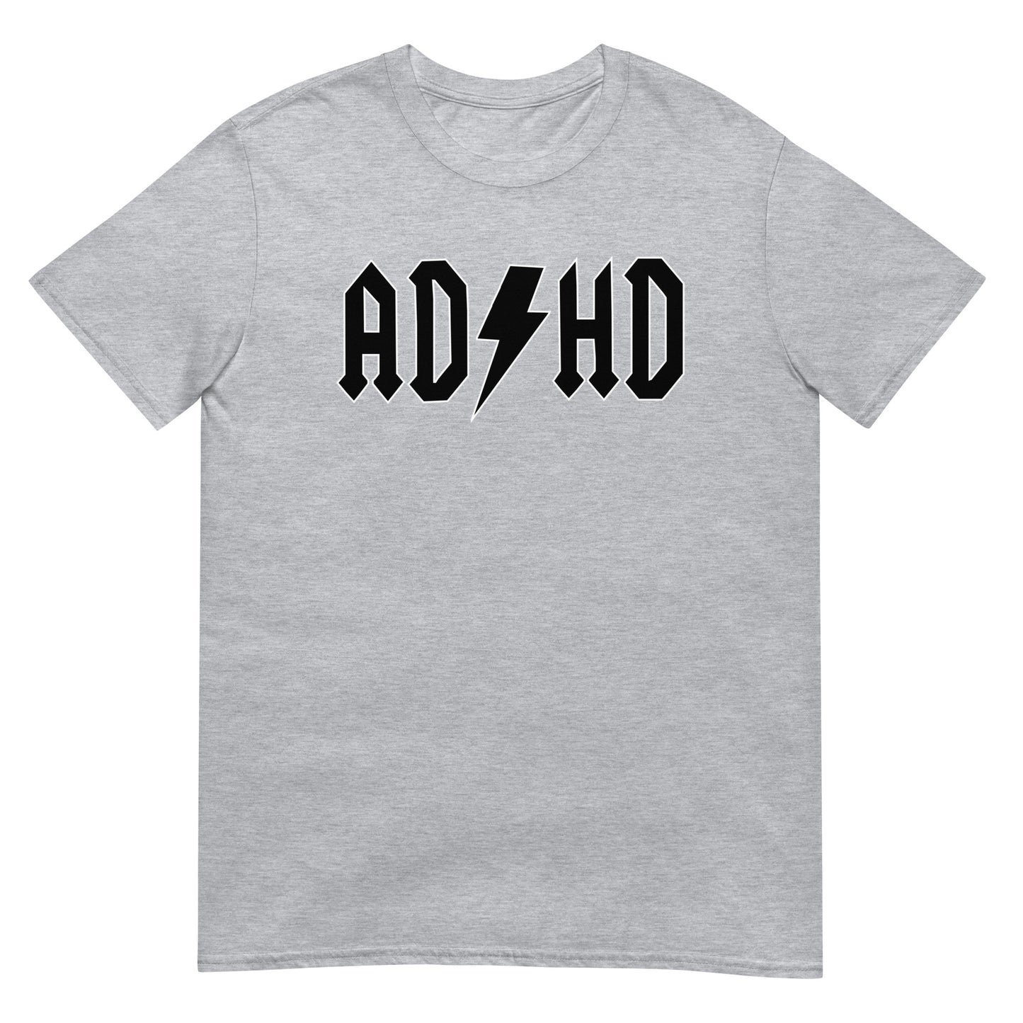 Esittelyssä Meemirotta ADHD T-Paita, harmaa T-paita, jossa on lihavoitu musta teksti "ADHD" ja salama, joka korvaa nerokkaasti kirjaimen "S" keskellä. Tämä design ottaa vihjeitä rock-yhtyeen logosta ja tuo tyyliisi särmäistä tunnelmaa tällä tunnusomaisella hauskat payat -kappaleella.