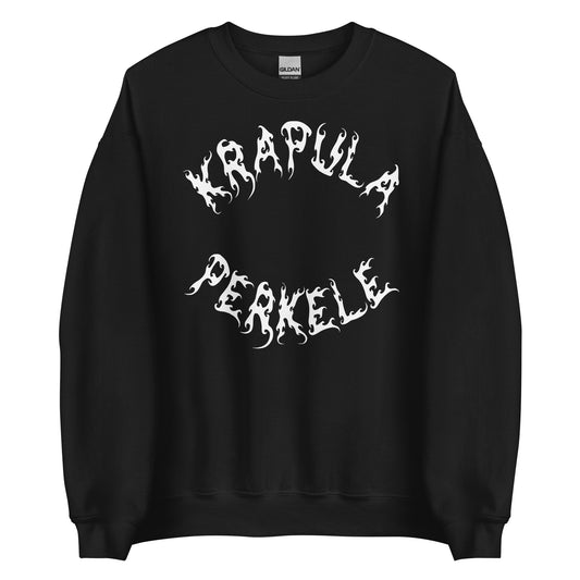 Laivastonsininen Meemirotta collegepaita, nimeltään "Krapula Perkele College", sisältää lauseen "KRAPULA PEKELE" tyylitellyllä, aaltoilevalla valkoisella fontilla rinnassa. Tämä hauska paita on täydellinen lahjaidea, joka yhdistää vaivattomasti huumoria ja tyyliä.